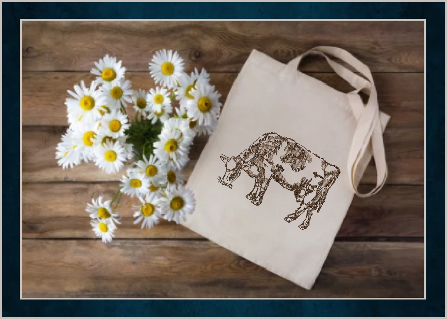 Grazing Cow Machine Embroidery Sketch Design, Farm Animal Line Art Designs, Embroidered Illustration Animal, 4 Sizes (0436)