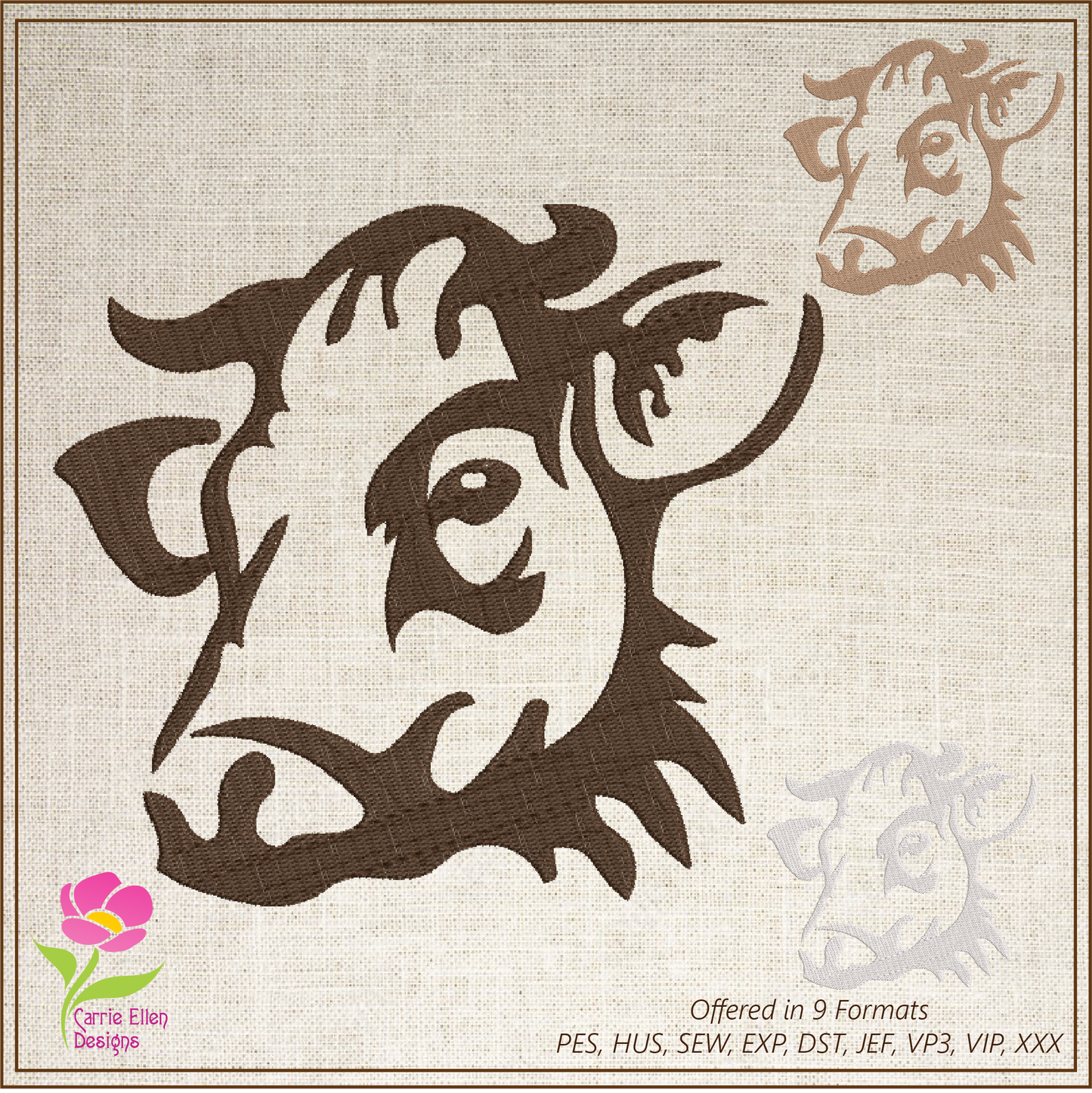 Cow Machine Embroidery Design – Cow Head Silhouette Pattern, Farm Animal Embroidery, Country Farm Décor, 6 Sizes (0455)
