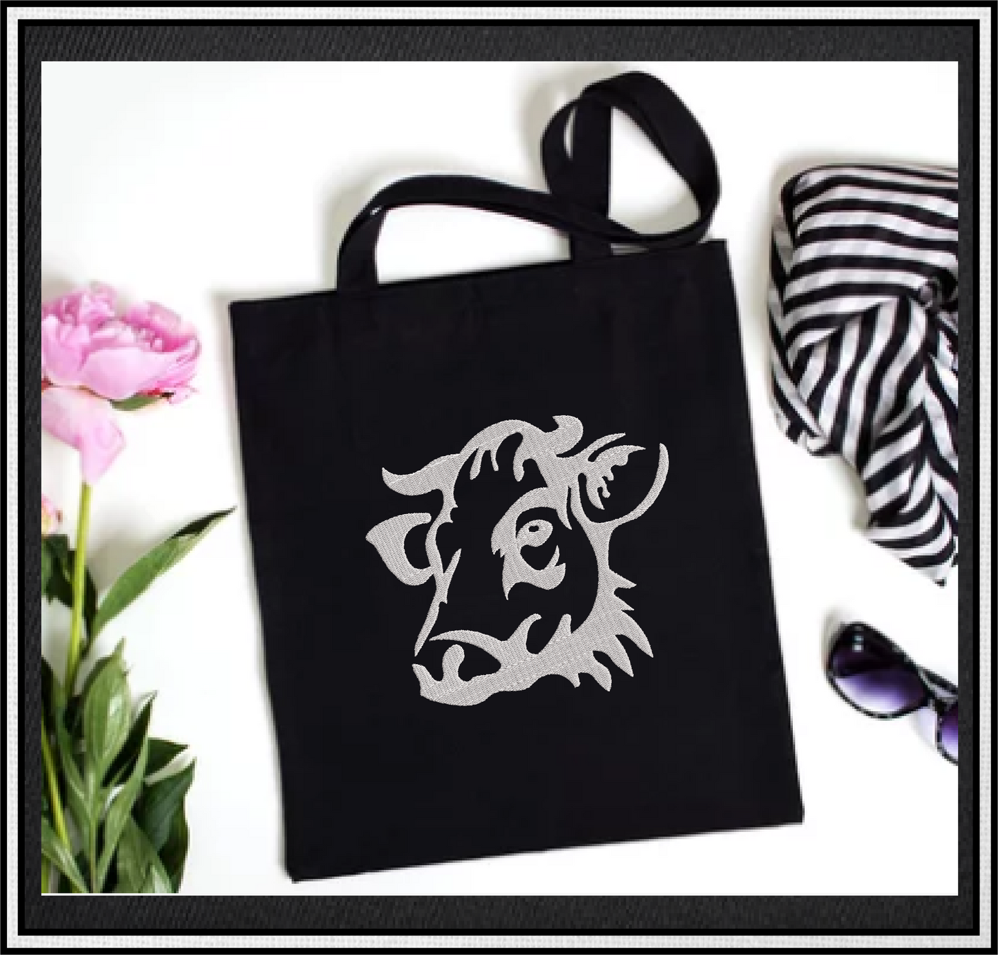 Cow Machine Embroidery Design – Cow Head Silhouette Pattern, Farm Animal Embroidery, Country Farm Décor, 6 Sizes (0455)