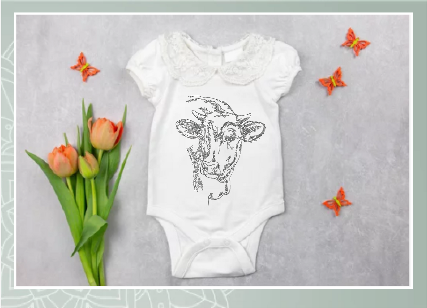 Cow Profile Embroidery Sketch Design – Farm Animal Line Art – Machine Embroidery File, 6 Sizes (0667)
