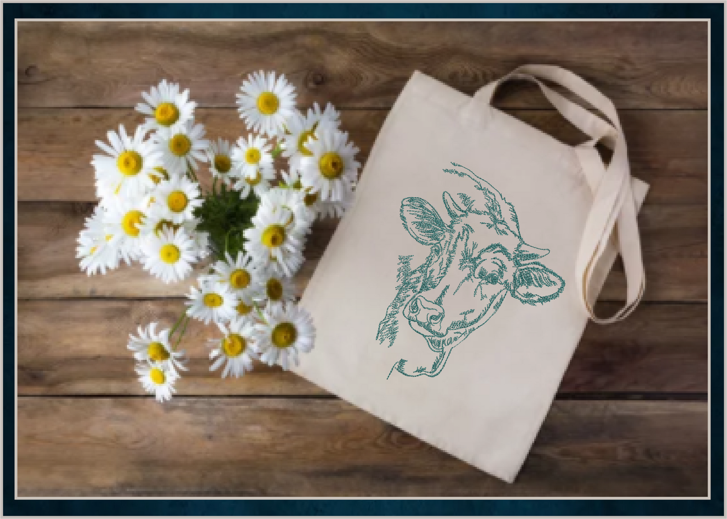 Cow Profile Embroidery Sketch Design – Farm Animal Line Art – Machine Embroidery File, 6 Sizes (0667)