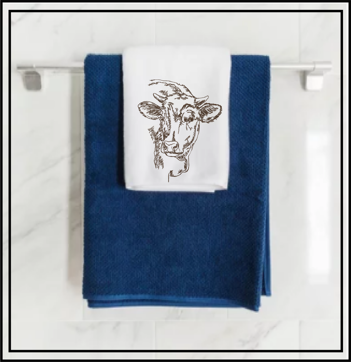 Cow Profile Embroidery Sketch Design – Farm Animal Line Art – Machine Embroidery File, 6 Sizes (0667)