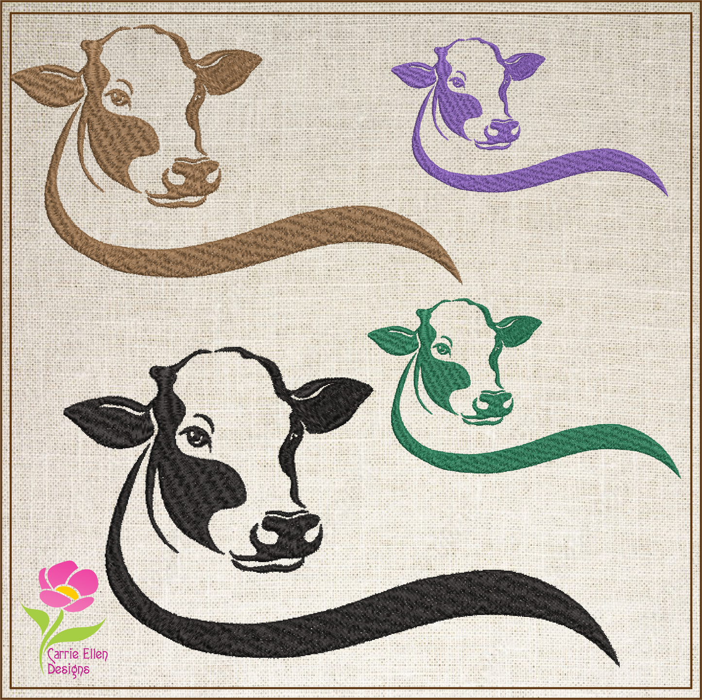 Cow Machine Embroidery Design, Bull Embroidery Pattern, Farm Animal Embroidery Pattern, 4 Sizes (0453)