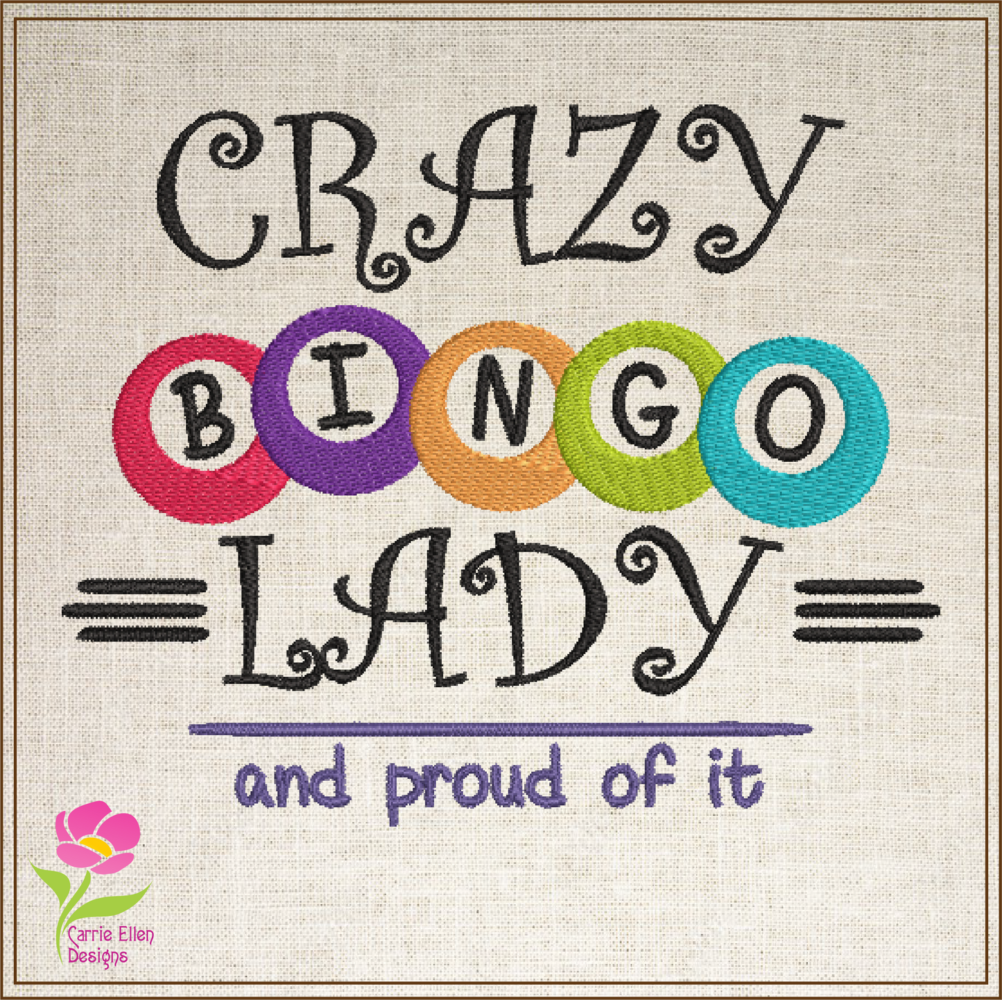 Crazy Bingo Lady Machine Embroidery Design. Proud Bingo Lady Embroidery, Bingo Balls Embroidery Pattern, 6 Sizes (0470)