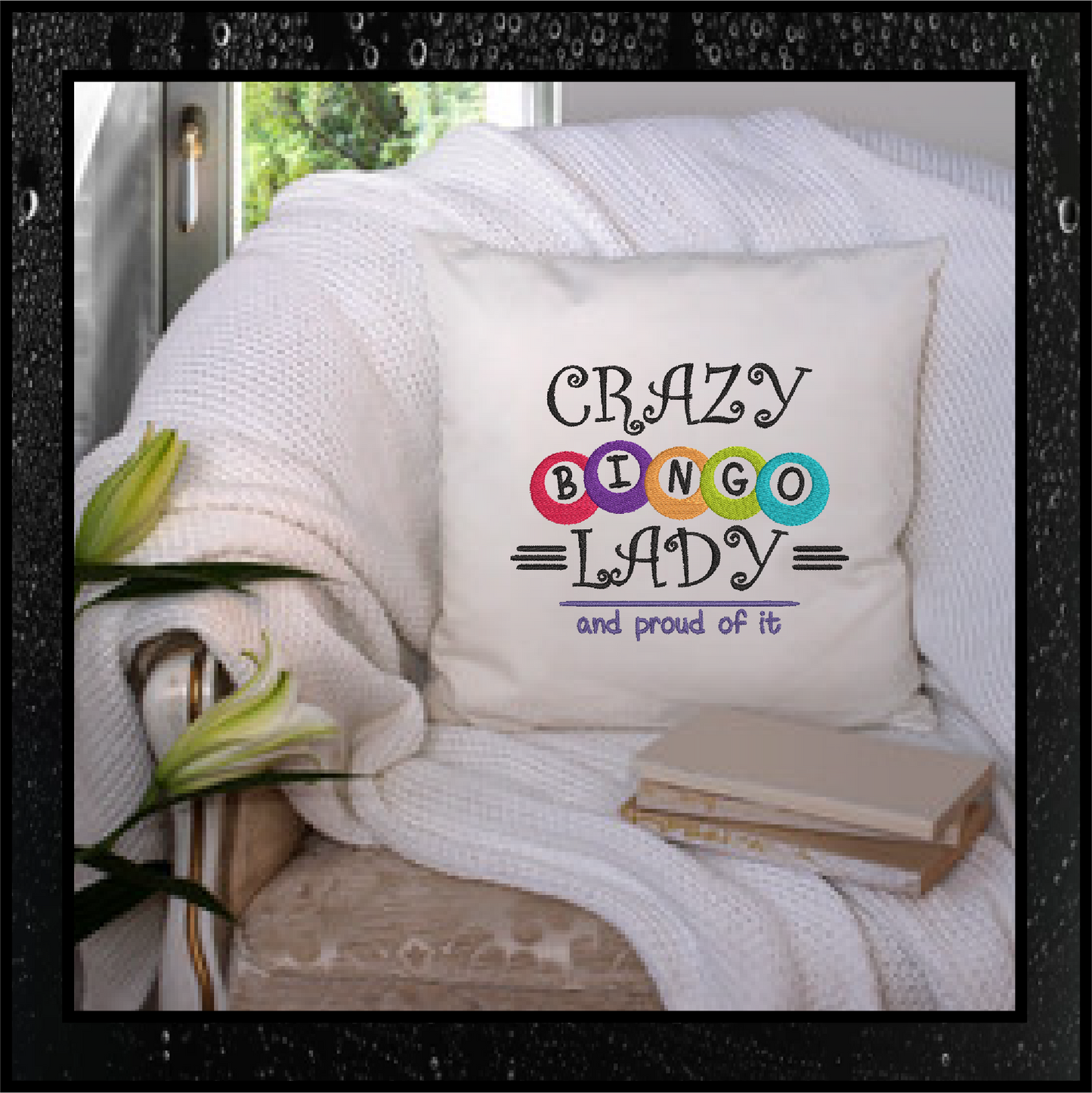Crazy Bingo Lady Machine Embroidery Design. Proud Bingo Lady Embroidery, Bingo Balls Embroidery Pattern, 6 Sizes (0470)