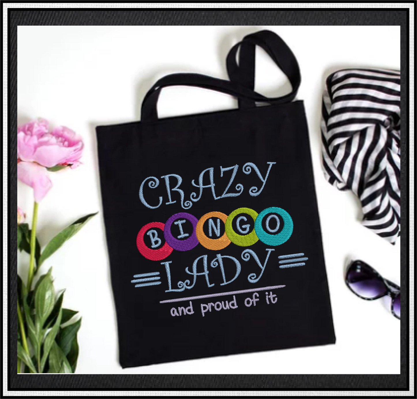 Crazy Bingo Lady Machine Embroidery Design. Proud Bingo Lady Embroidery, Bingo Balls Embroidery Pattern, 6 Sizes (0470)