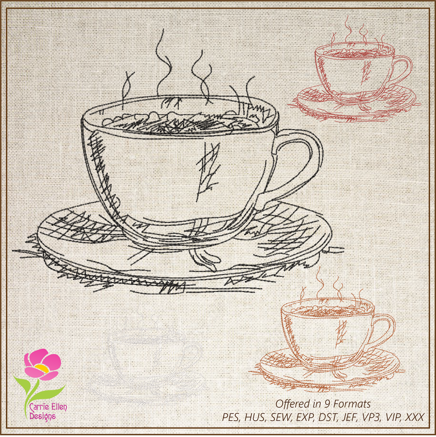 Coffee Cup Sketch Machine Embroidery Design | Espresso Café Line Art | Coffee Lover Gift | 8 Sizes (0633)