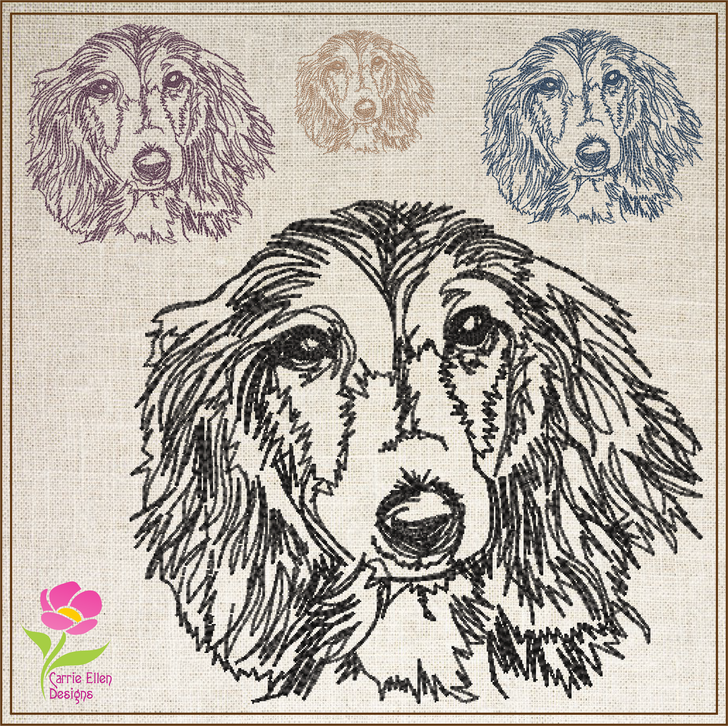 Dachshund Sketch Machine Embroidery Design – Long-Haired Dog Lover Line Art Pattern, 4 Sizes (0496)