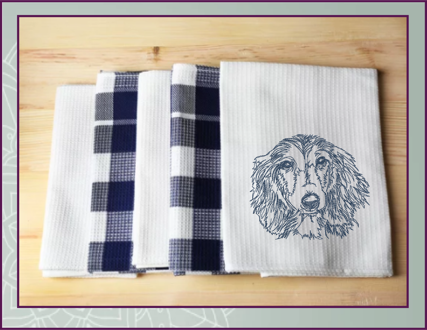 Dachshund Sketch Machine Embroidery Design – Long-Haired Dog Lover Line Art Pattern, 4 Sizes (0496)