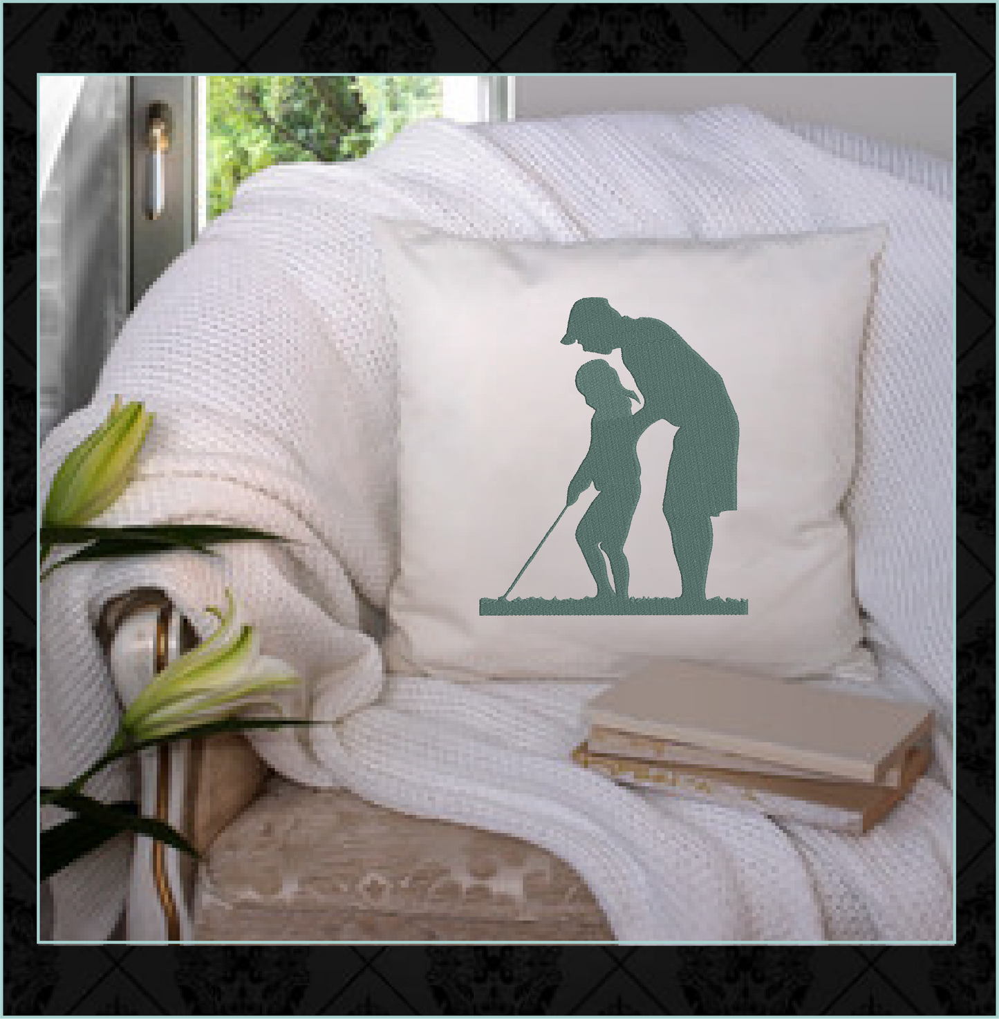 Father Daughter Golf Silhouette Machine Embroidery Design | Golf Lesson Embroidery Pattern | Father's Day Gift Idea | 8 Sizes (0780)