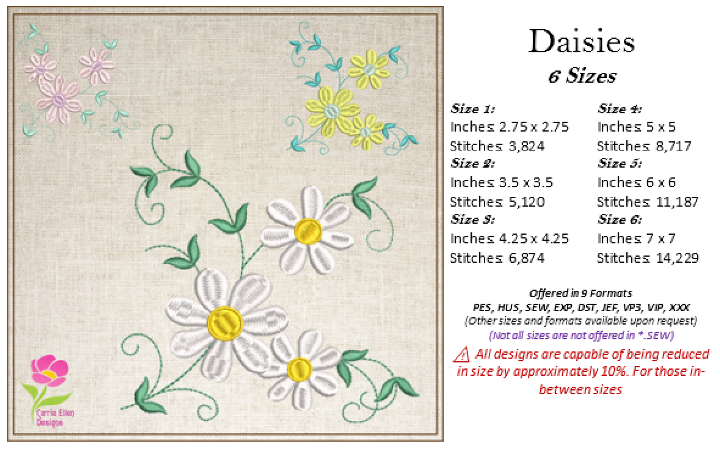 Daisies Machine Embroidery Design | Garden Flowers & Floral Bouquet Pattern | Botanical Embroidery | 6 Sizes (0594)