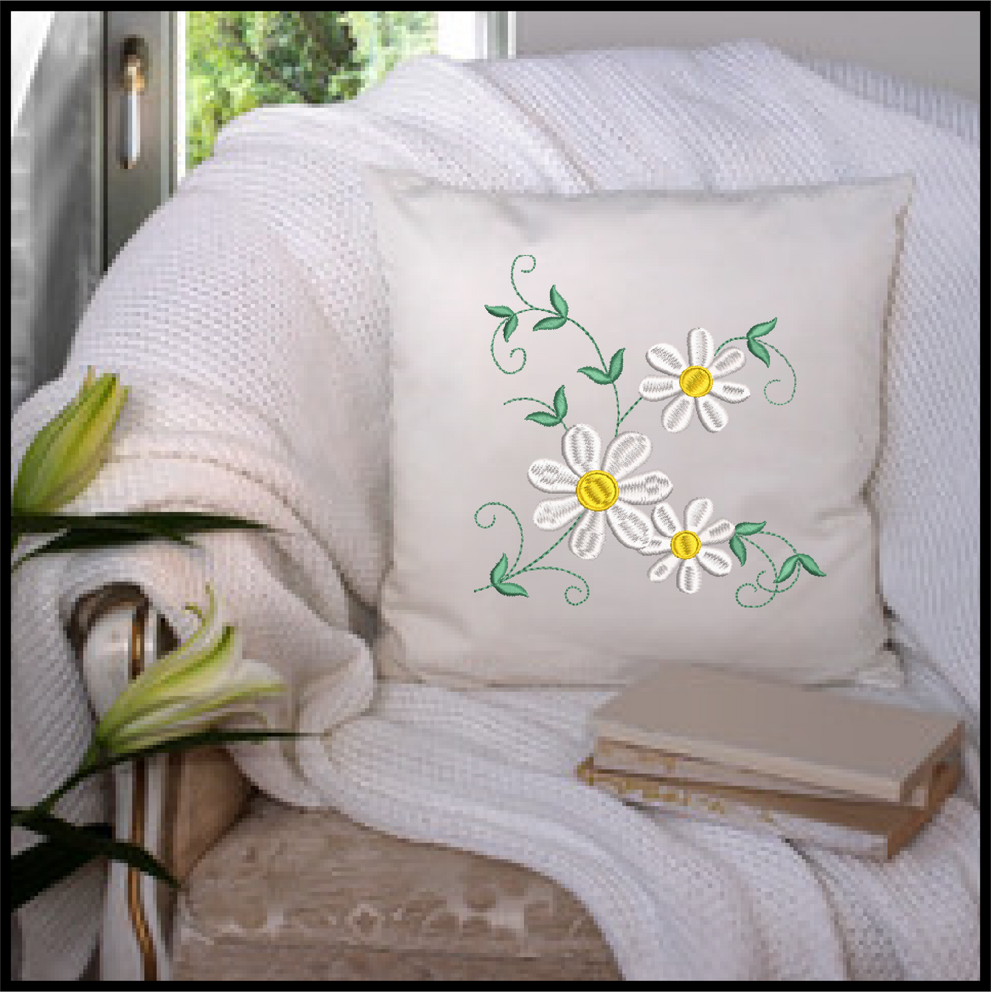 Daisies Machine Embroidery Design | Garden Flowers & Floral Bouquet Pattern | Botanical Embroidery | 6 Sizes (0594)