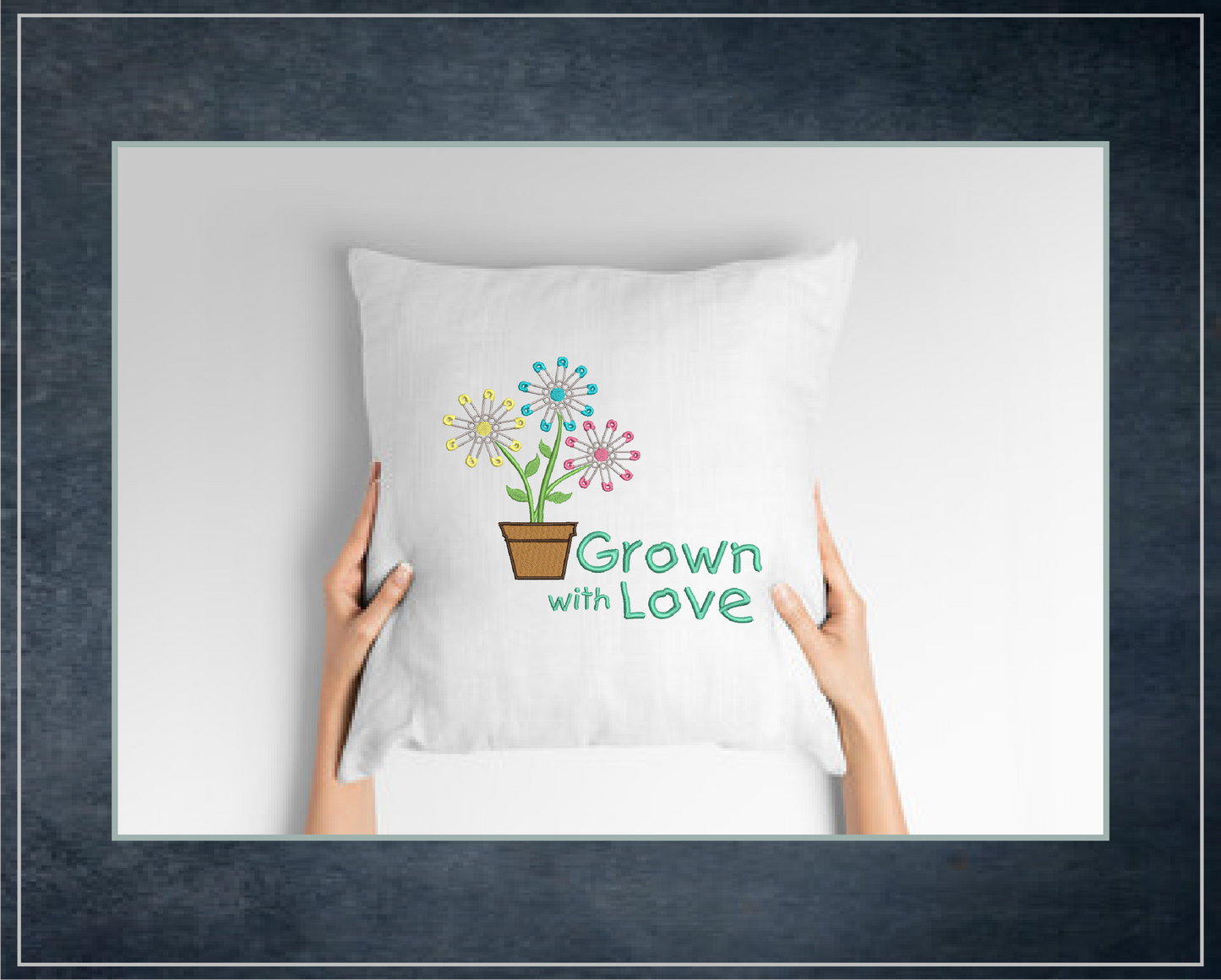 Diaper Pin Daisy Machine Embroidery Design – Grown with Love Baby Embroidery – Newborn & Nursery Design – 8 Sizes (0235)