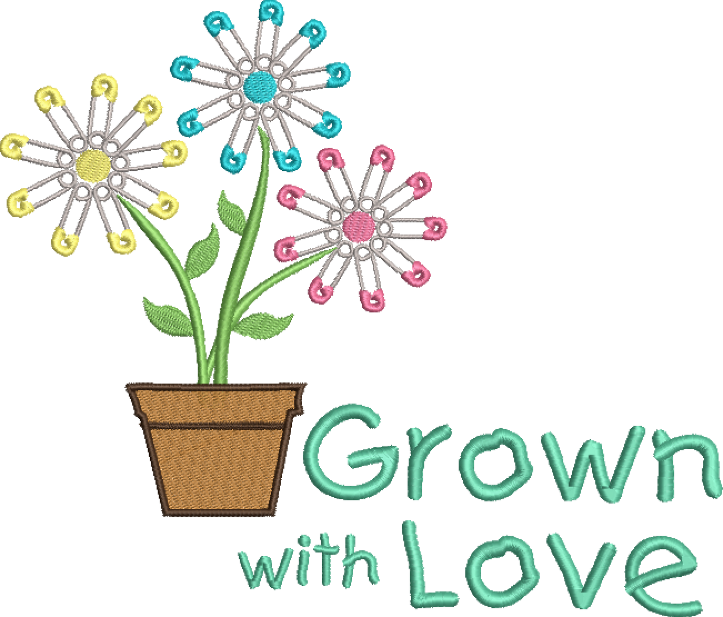 Diaper Pin Daisy Machine Embroidery Design – Grown with Love Baby Embroidery – Newborn & Nursery Design – 8 Sizes (0235)