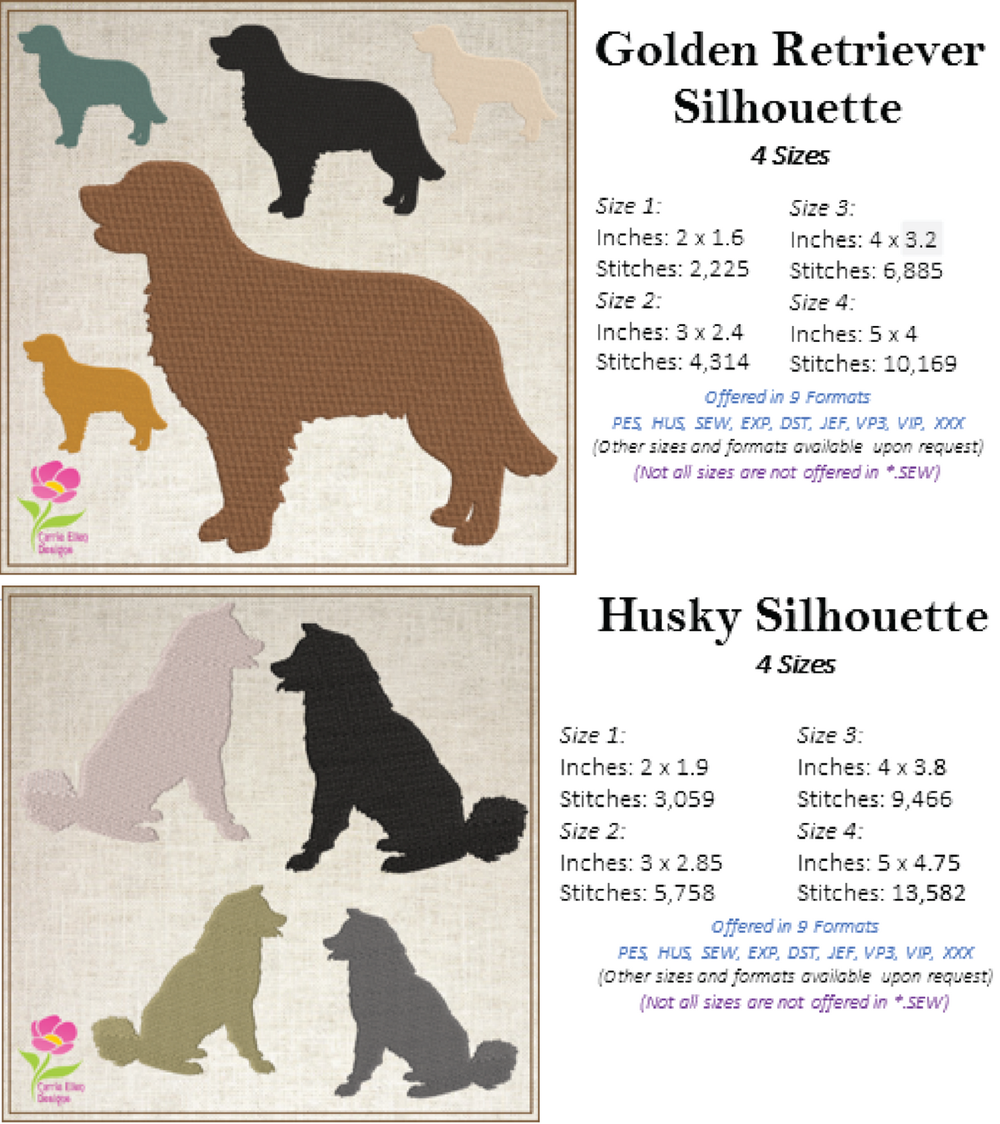 Dog Silhouette Bundle Machine Embroidery Design | Puppy & Dog Pattern Collection | Pet Embroidery Designs | 9 Designs, 4 Sizes Each (0583)
