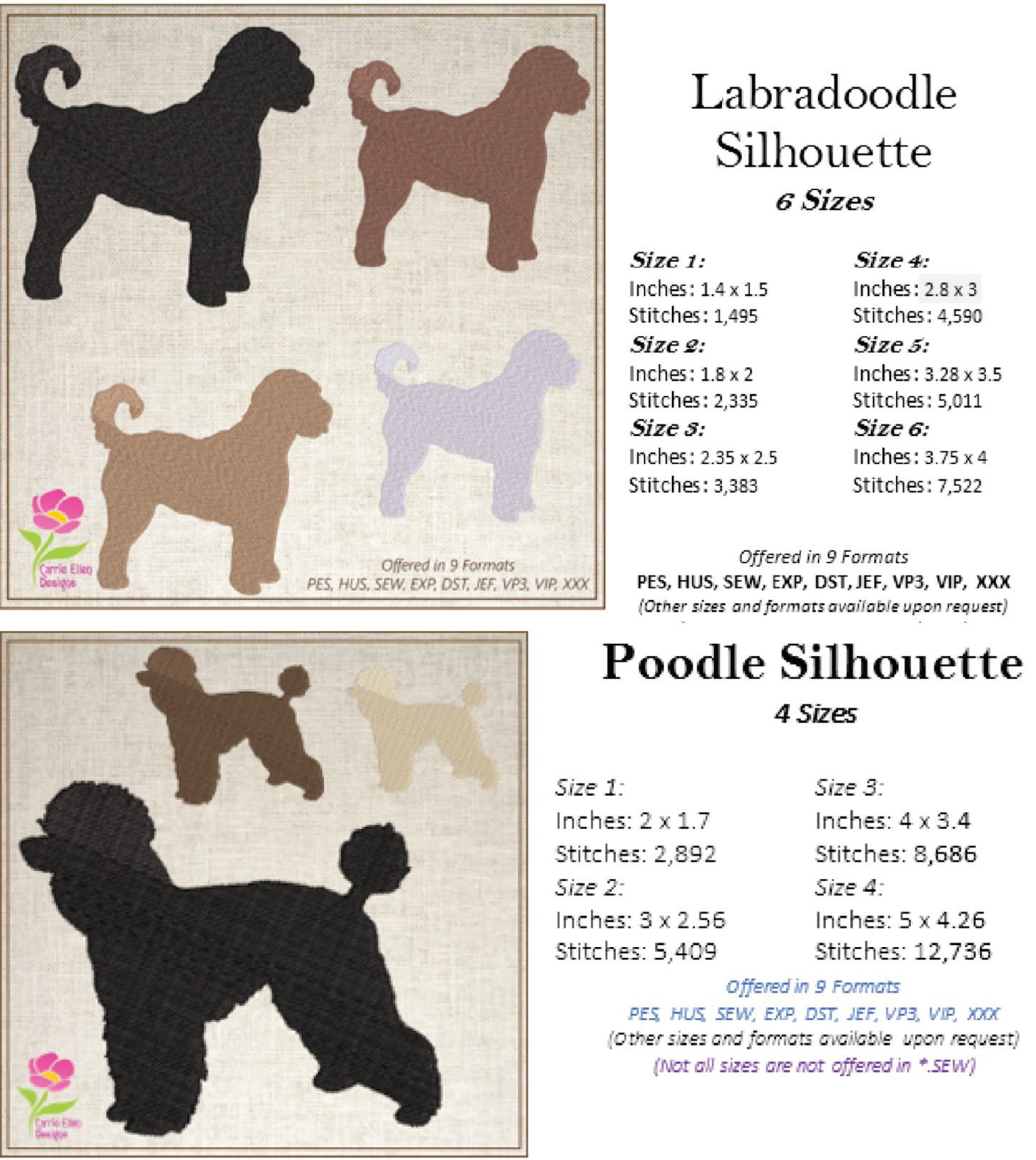 Dog Silhouette Bundle Machine Embroidery Design | Puppy & Dog Pattern Collection | Pet Embroidery Designs | 9 Designs, 4 Sizes Each (0583)