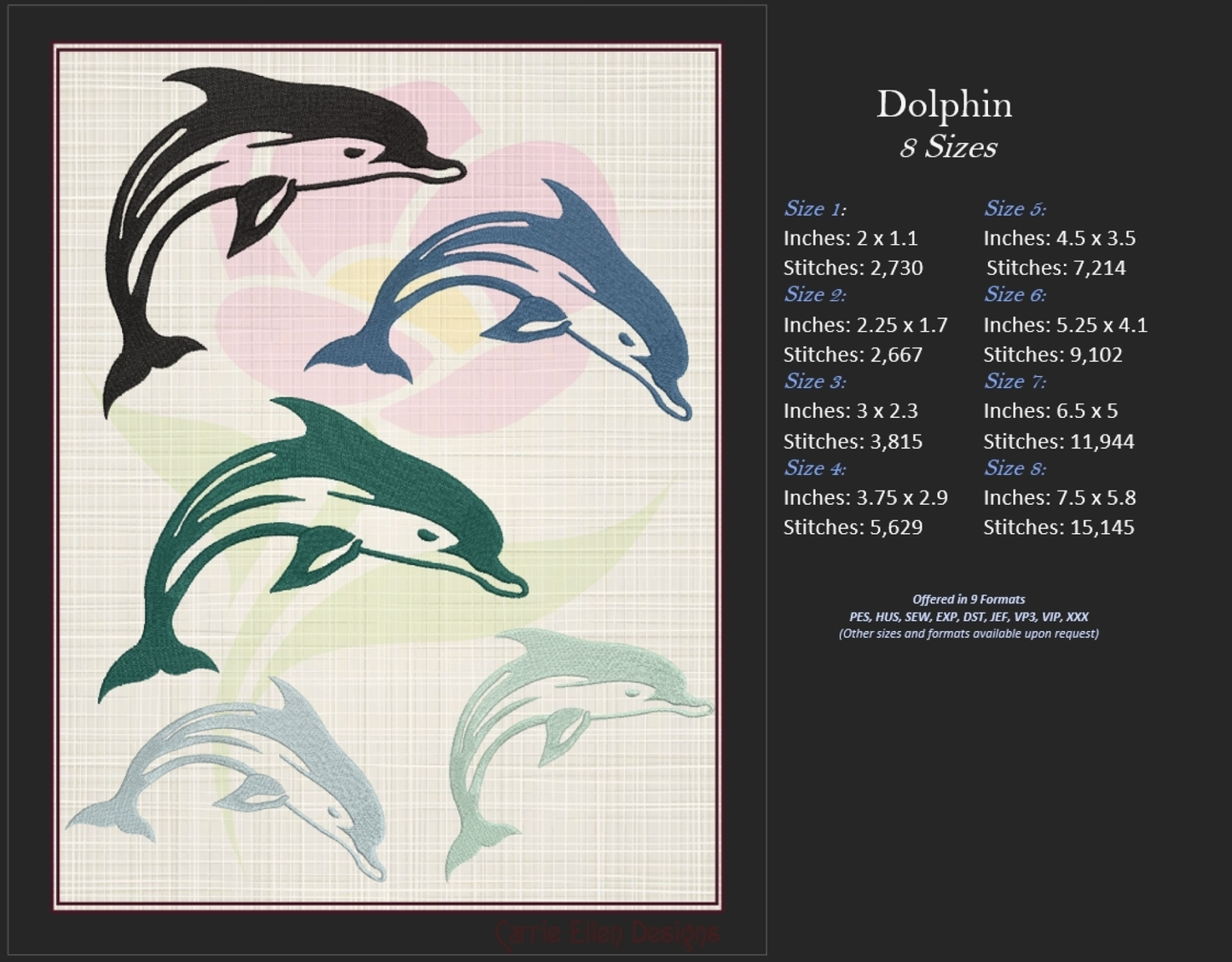 Dolphin Machine Embroidery Design Bundle | Jumping Bottlenose Dolphin Patterns | 4 Designs, 8 Sizes Each (0851)