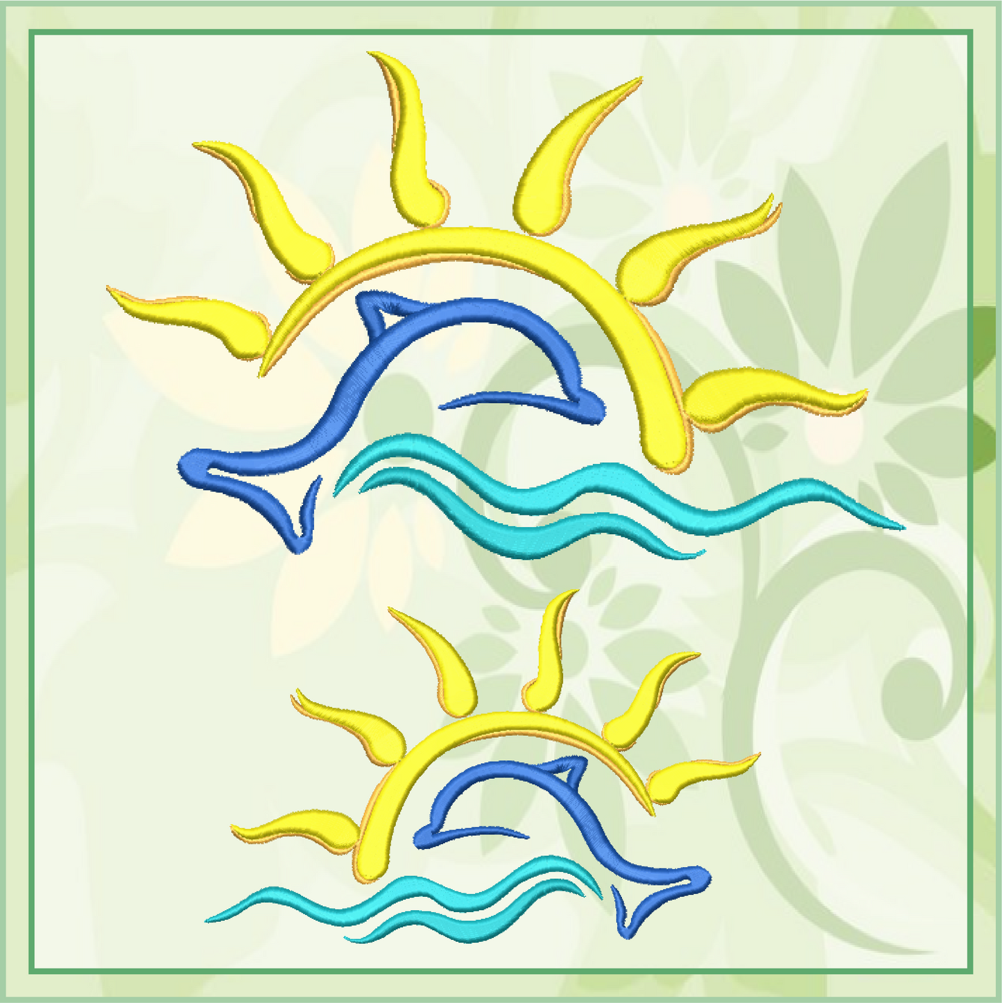 Dolphin Sunrise Machine Embroidery Design | Bottlenose Dolphin Pattern | Jumping Dolphin Embroidery | 6 Sizes (0696)