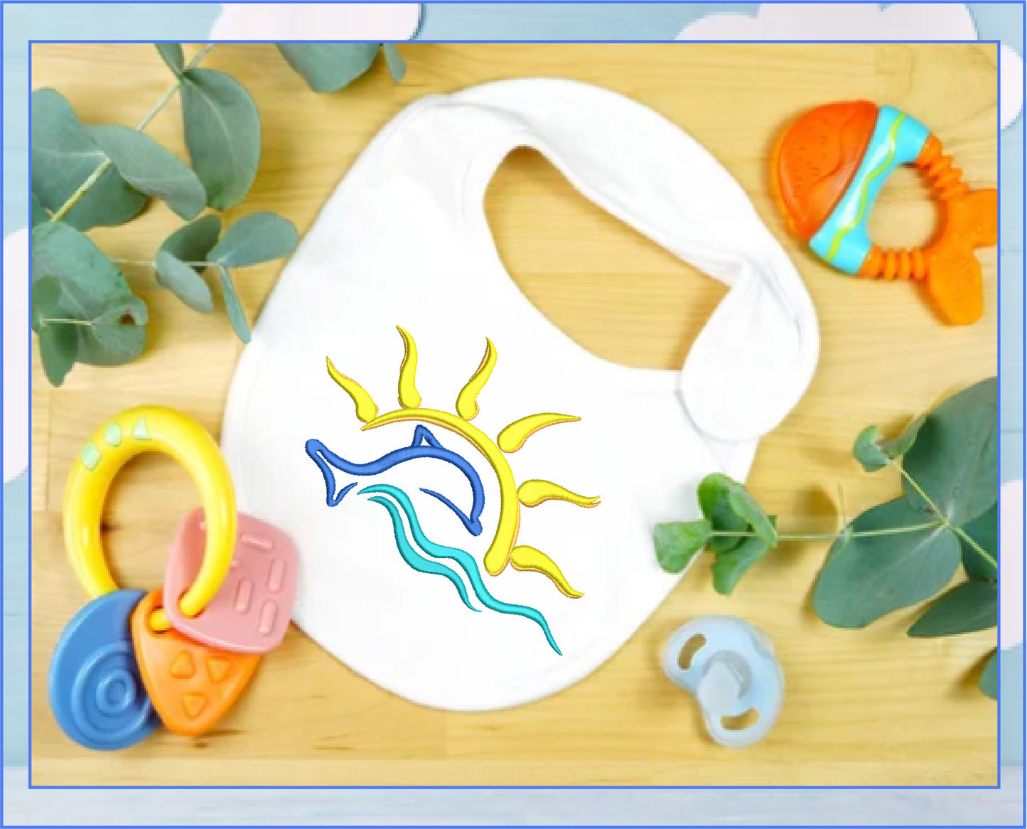 Dolphin Sunrise Machine Embroidery Design | Bottlenose Dolphin Pattern | Jumping Dolphin Embroidery | 6 Sizes (0696)