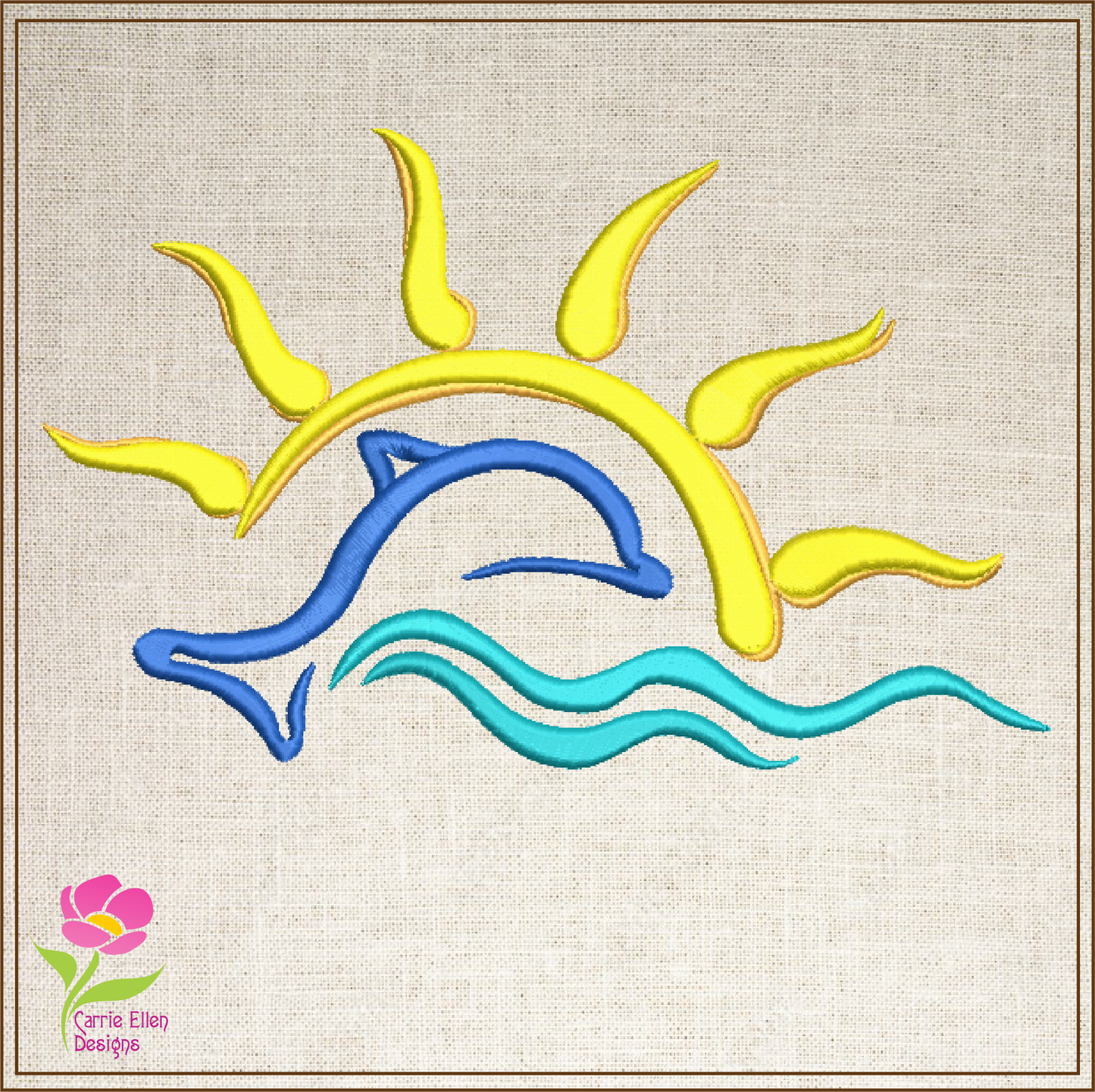 Dolphin Sunrise Machine Embroidery Design | Bottlenose Dolphin Pattern | Jumping Dolphin Embroidery | 6 Sizes (0696)