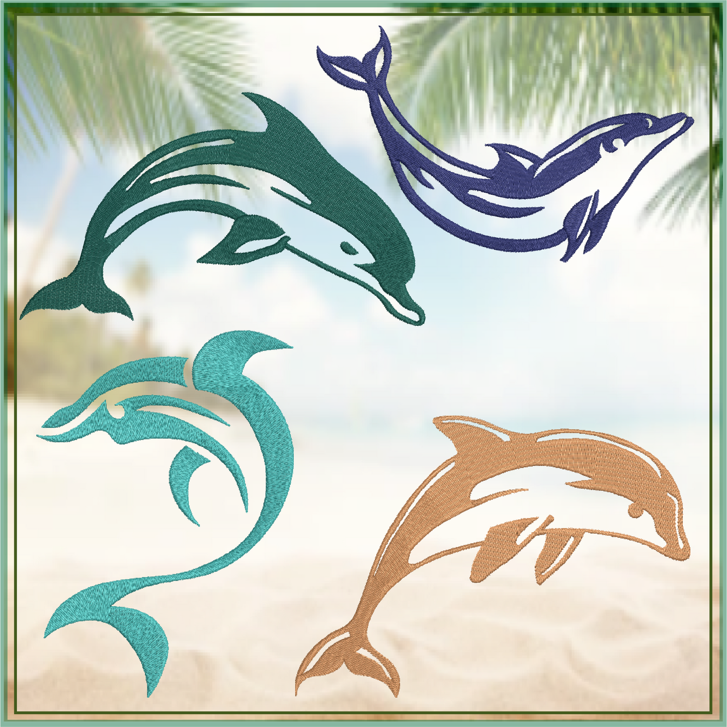 Dolphin Machine Embroidery Design Bundle | Jumping Bottlenose Dolphin Patterns | 4 Designs, 8 Sizes Each (0851)