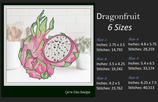 Dragon Fruit Machine Embroidery Design | Unique Exotic Fruit Embroidery | Fresh Produce Pattern | 6 Sizes (1699)