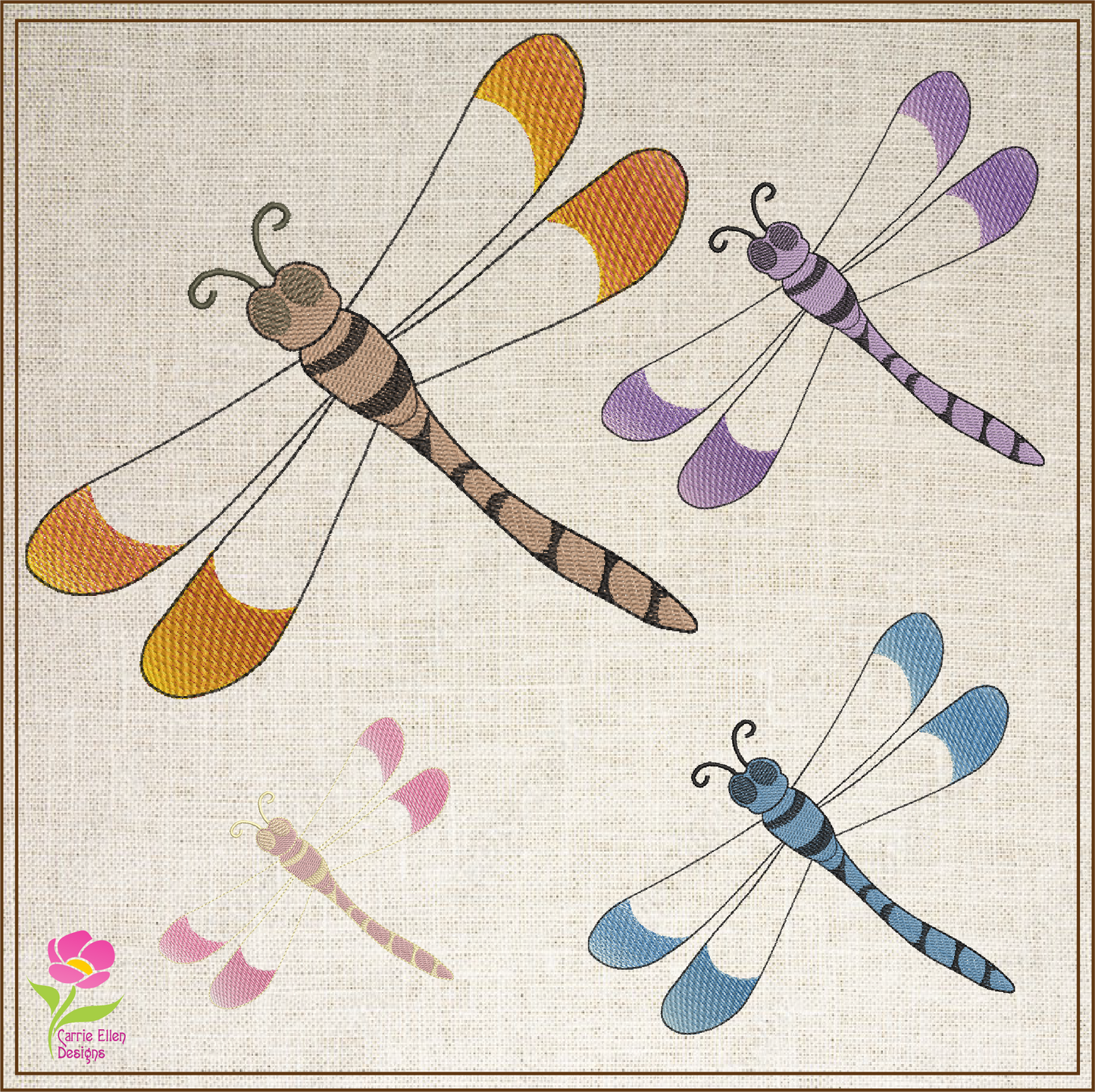 Dragonfly Machine Embroidery Design | Insect Embroidery Pattern | Garden Dragonflies & Bees Embroidery | 6 Sizes (0546) (Copy)