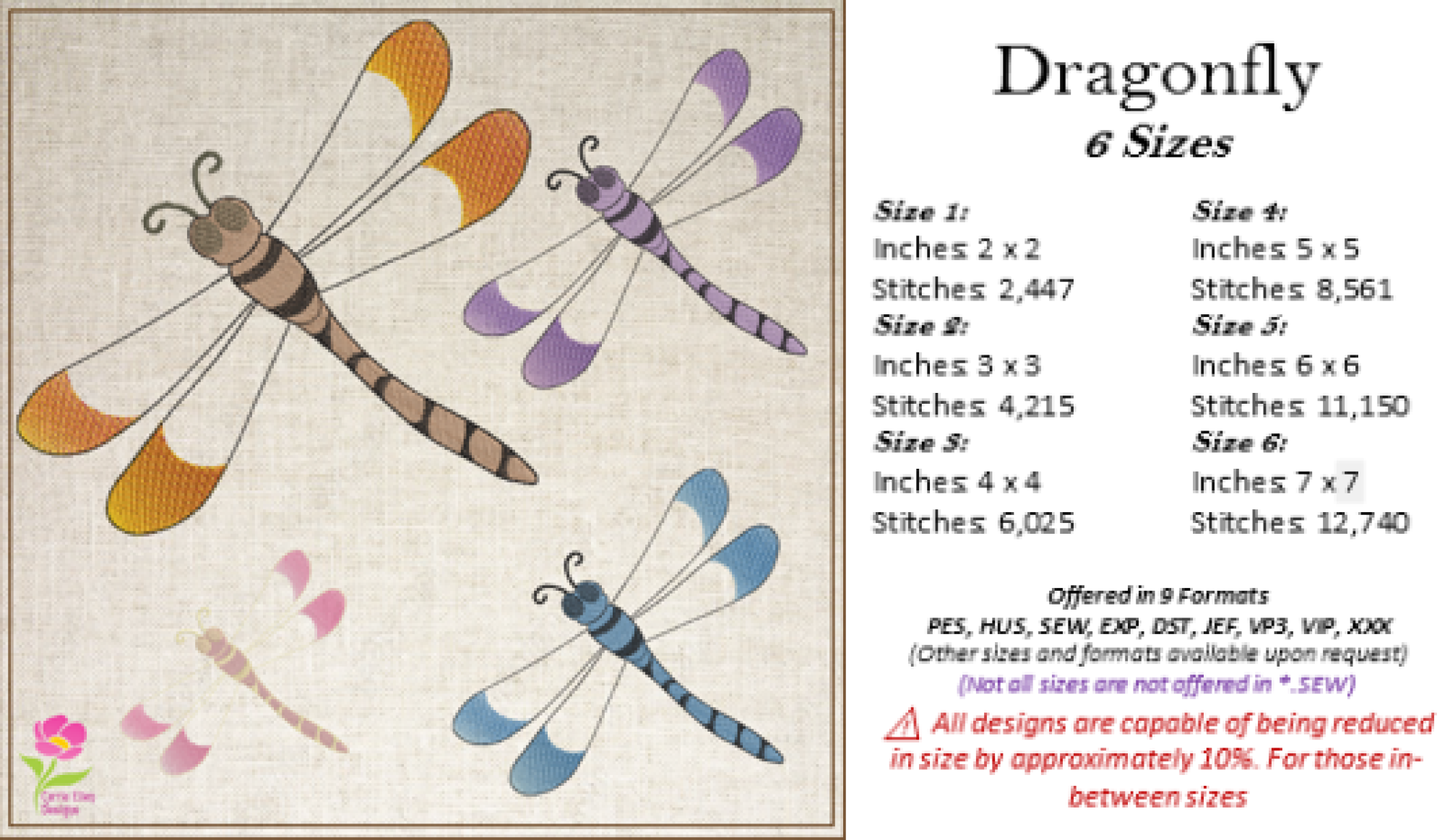Dragonfly Machine Embroidery Design | Insect Embroidery Pattern | Garden Dragonflies & Bees Embroidery | 6 Sizes (0546) (Copy)