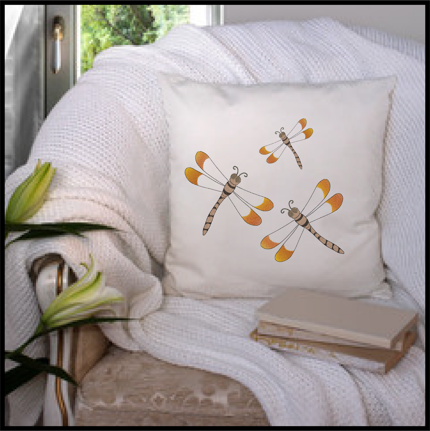 Dragonfly Machine Embroidery Design | Insect Embroidery Pattern | Garden Dragonflies & Bees Embroidery | 6 Sizes (0546) (Copy)
