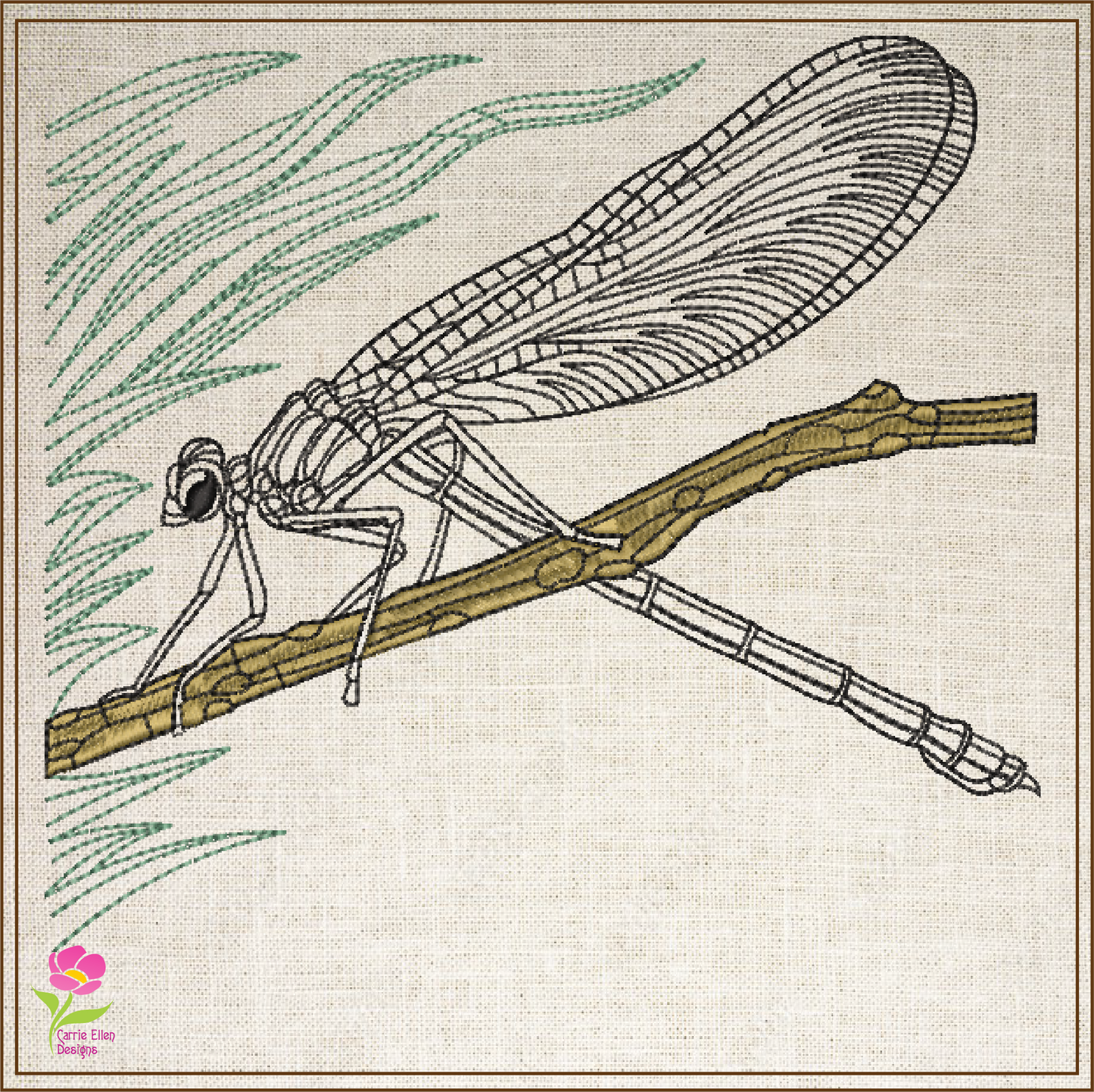 Dragonfly Machine Embroidery Design | Garden Insect and Bee Embroidery Sketch Pattern | 6 Sizes (0699)