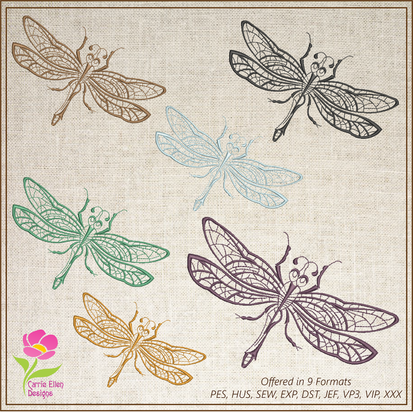 Dragonfly Machine Embroidery Design | Insect Embroidery Pattern | Garden Insects & Bees | 6 Sizes (0736)