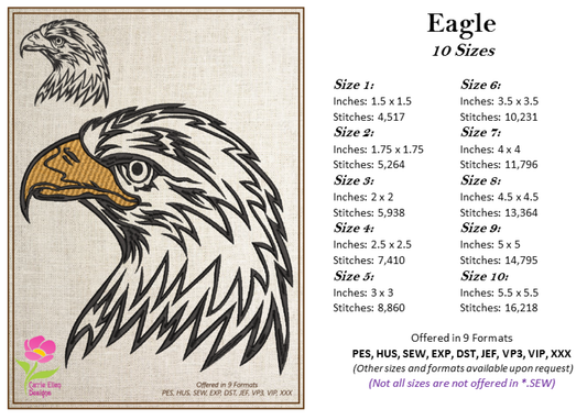 Eagle Machine Embroidery Design | American Bald Eagle Head Pattern | Patriotic Embroidery Design | 8 Sizes (0601)