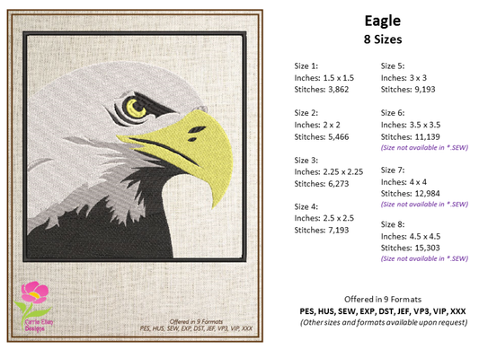 Eagle Machine Embroidery Design | American Bald Eagle Head Pattern | Patriotic Embroidery Design | 8 Sizes (0602)