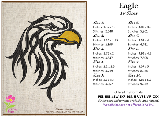 Eagle Machine Embroidery Design | American Bald Eagle Head Pattern | Patriotic Embroidery Design | 10 Sizes (0603)