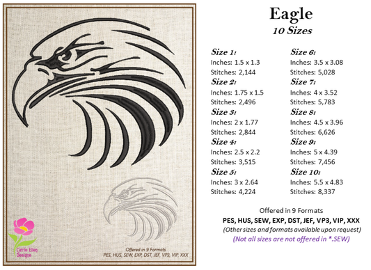 Eagle Machine Embroidery Design | American Bald Eagle Head Pattern | Patriotic Embroidery Design | 10 Sizes (0604)