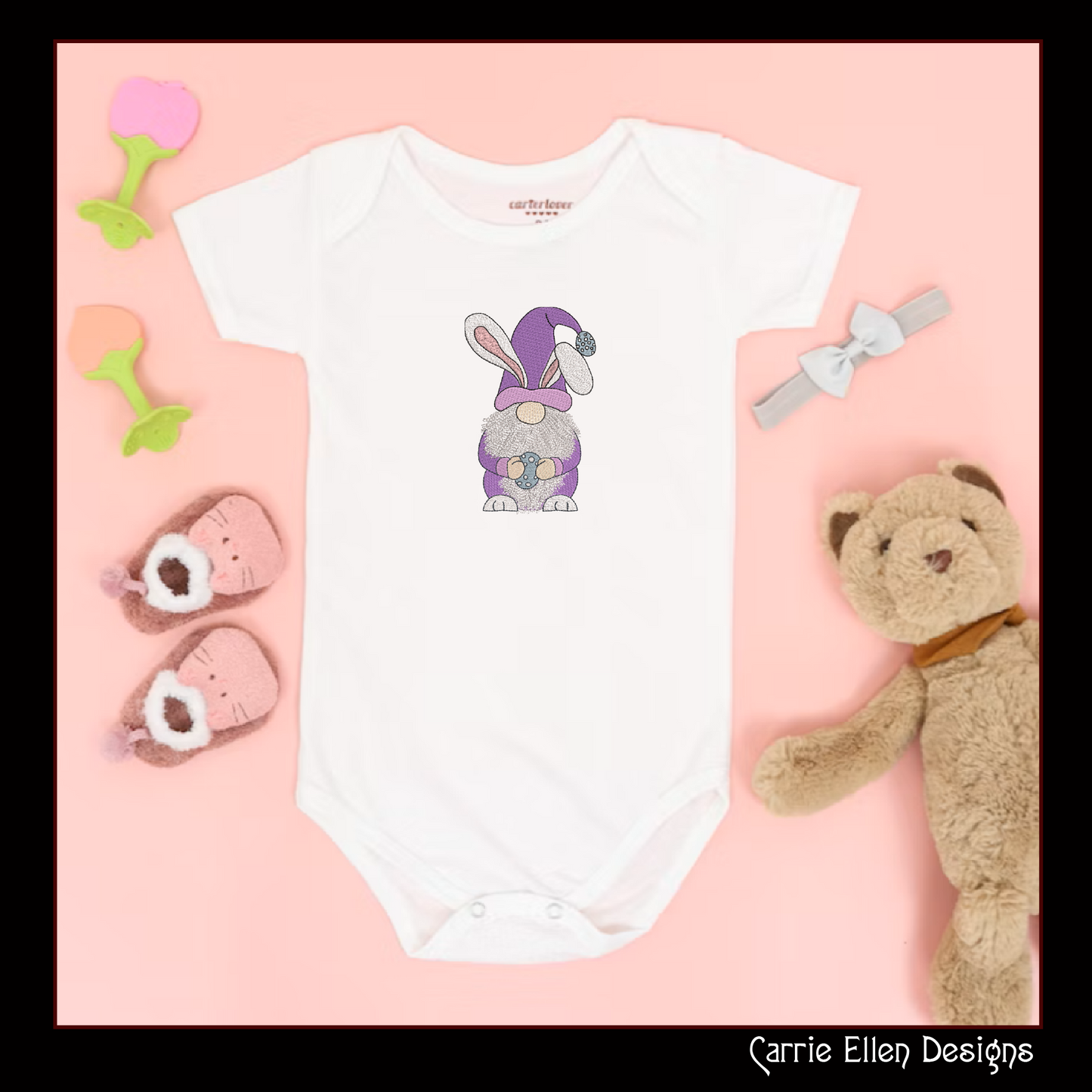 Gnome Easter Bunny Machine Embroidery Design – Holiday Easter Egg Bunny – 6 Sizes (1385)