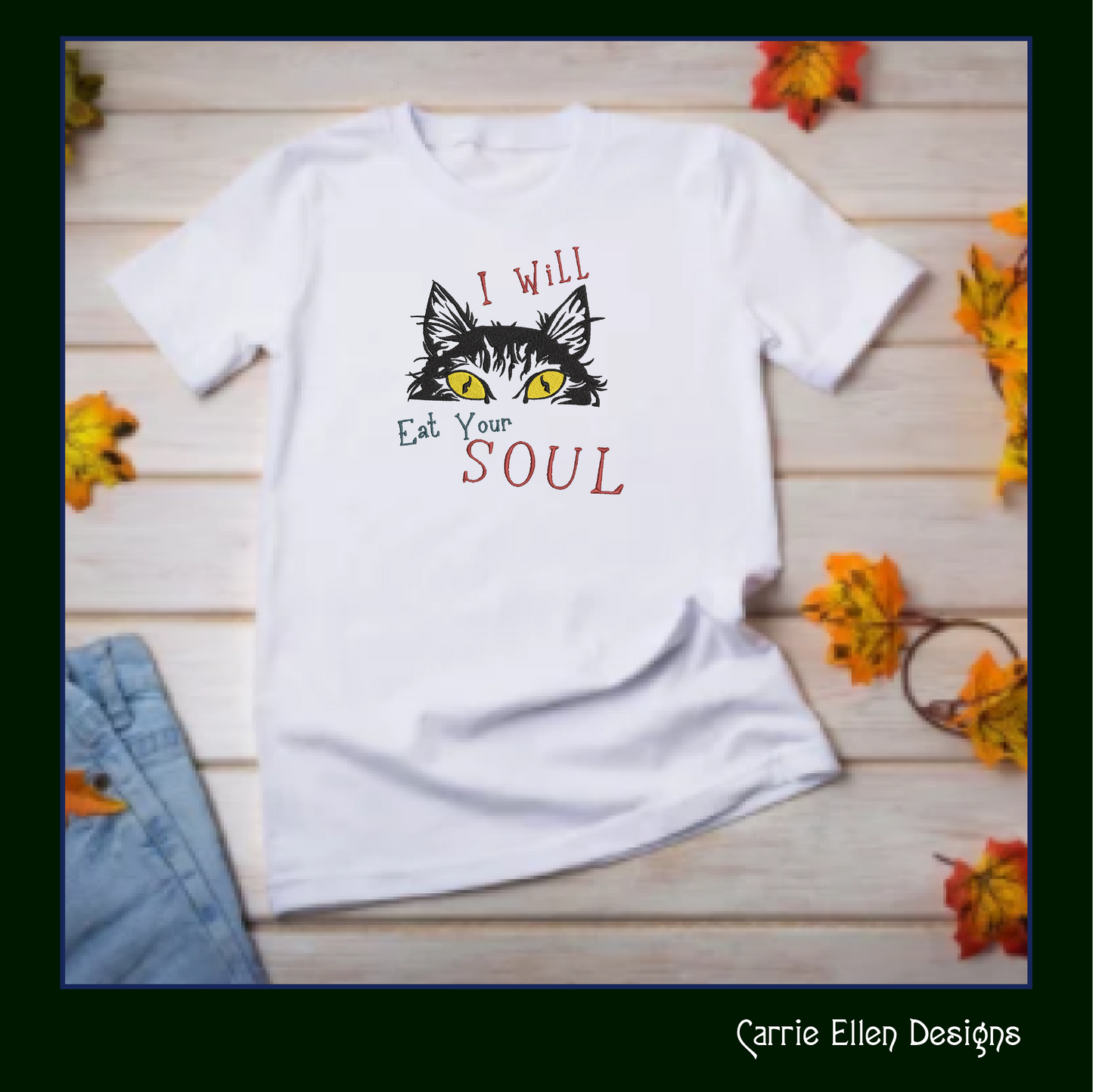 Eat Your Soul Cat Machine Embroidery Design – Evil Black Cat Design with Embroidered Sayings – Hungry Kitty Design – 8 Sizes (1010)