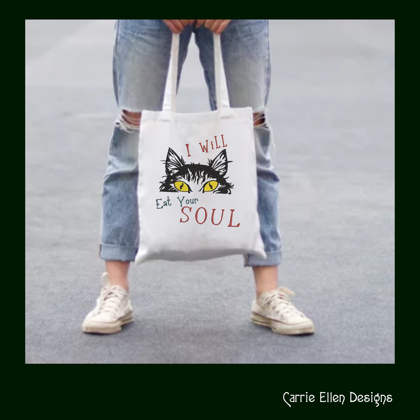 Eat Your Soul Cat Machine Embroidery Design – Evil Black Cat Design with Embroidered Sayings – Hungry Kitty Design – 8 Sizes (1010)