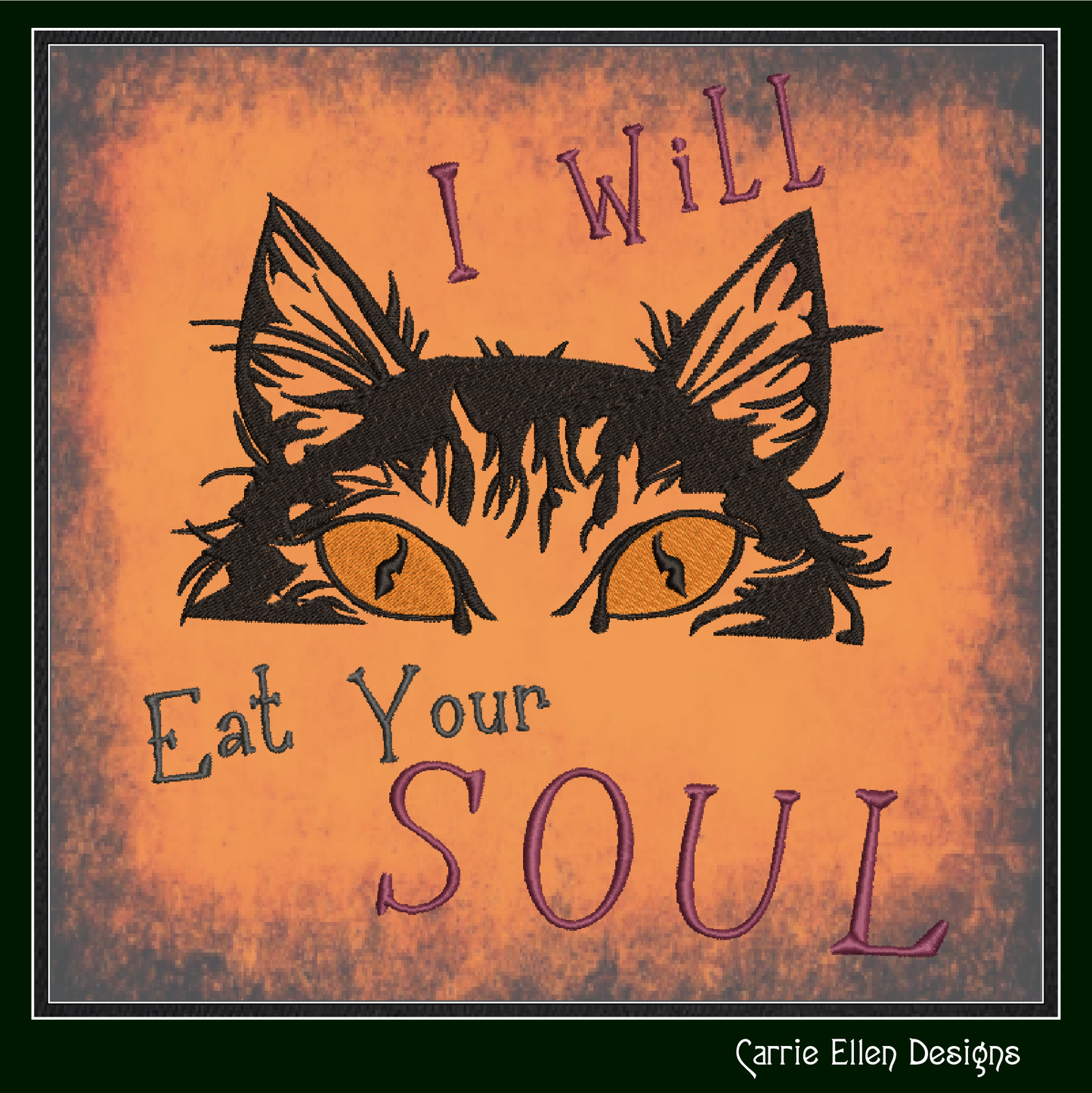 Eat Your Soul Cat Machine Embroidery Design – Evil Black Cat Design with Embroidered Sayings – Hungry Kitty Design – 8 Sizes (1010)