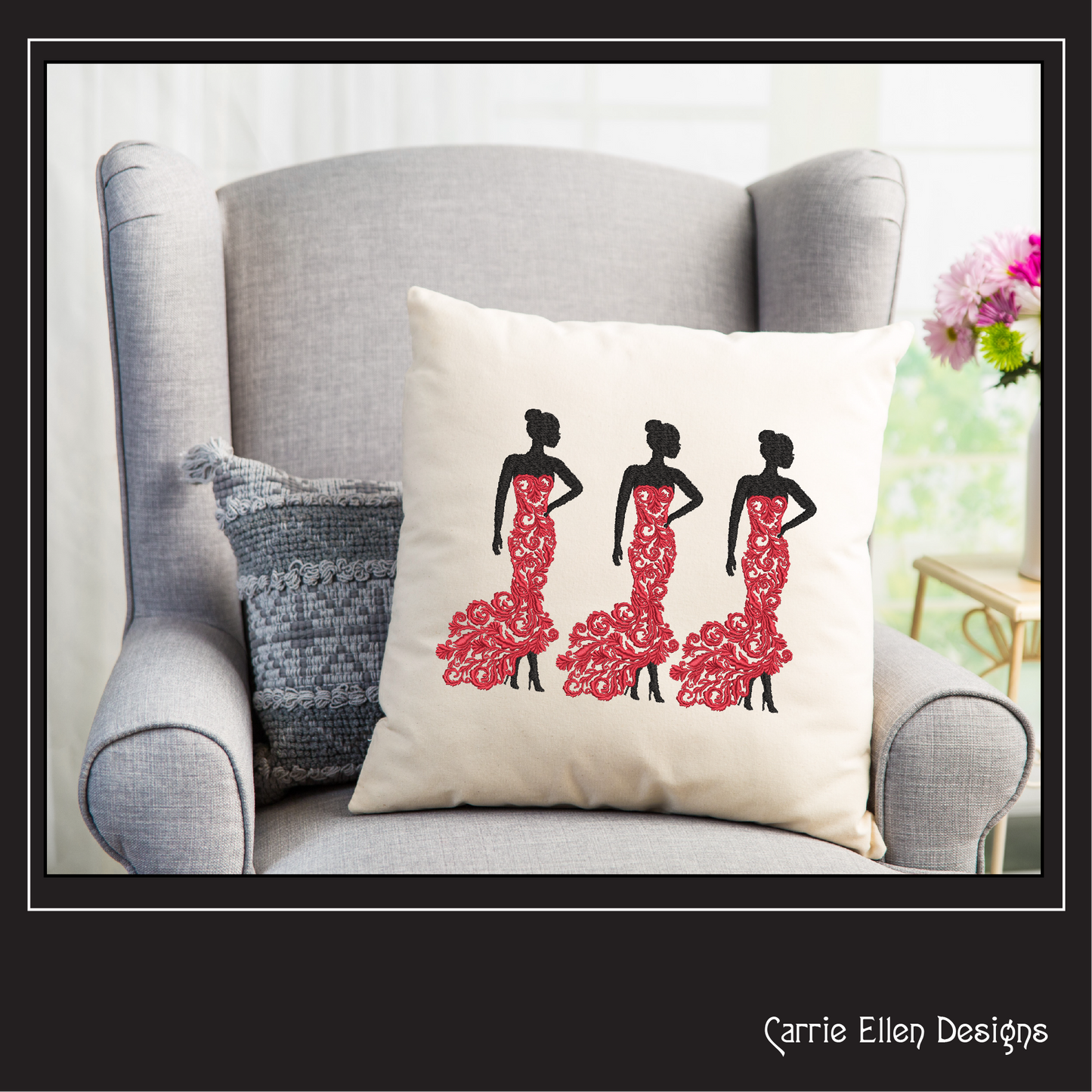 Elegant Ball Gown Machine Embroidery Design – Woman in Lace Dress, Elegant Lady Silhouette, 6 Sizes (1237)