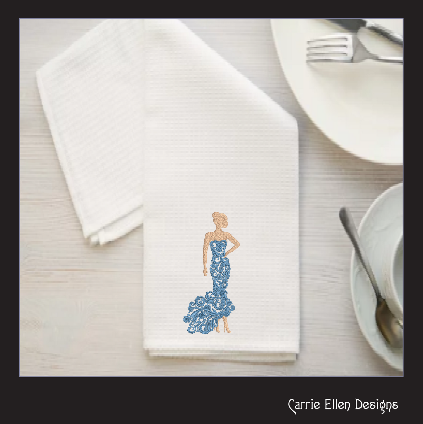 Elegant Ball Gown Machine Embroidery Design – Woman in Lace Dress, Elegant Lady Silhouette, 6 Sizes (1237)