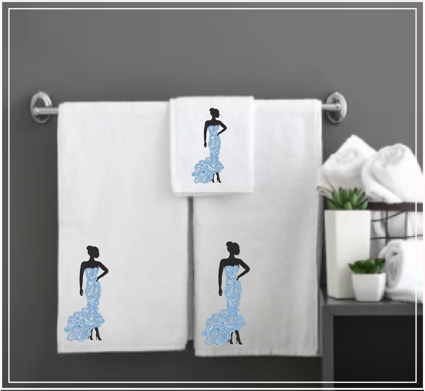 Elegant Ball Gown Machine Embroidery Design – Woman in Lace Dress, Elegant Lady Silhouette, 6 Sizes (1237)