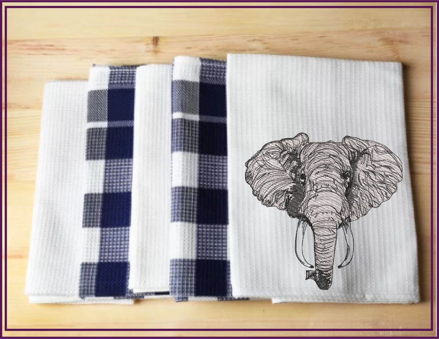 Elephant Head Machine Embroidery Sketch Design – Safari Animal Line Art Pattern, Large Land Animal, 6 Size (0521)