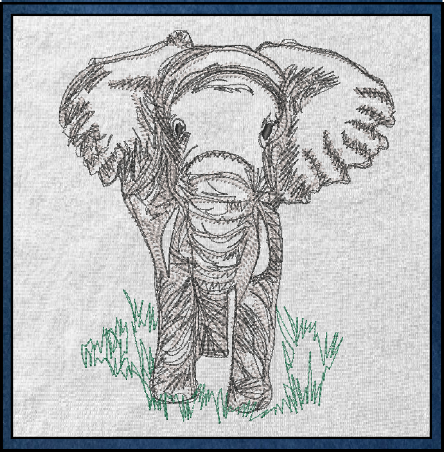 Elephant Machine Embroidery Sketch Design, Grazing Safari Elephant Artistic Line Art Pattern, Large Land Animal, 6 Size (0522)