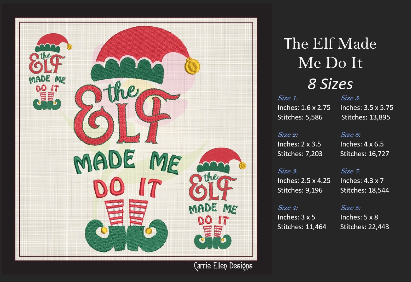 The Elf Made Me Do It Christmas Machine Embroidery Design – Funny Holiday Saying, 8 Sizes (1058)