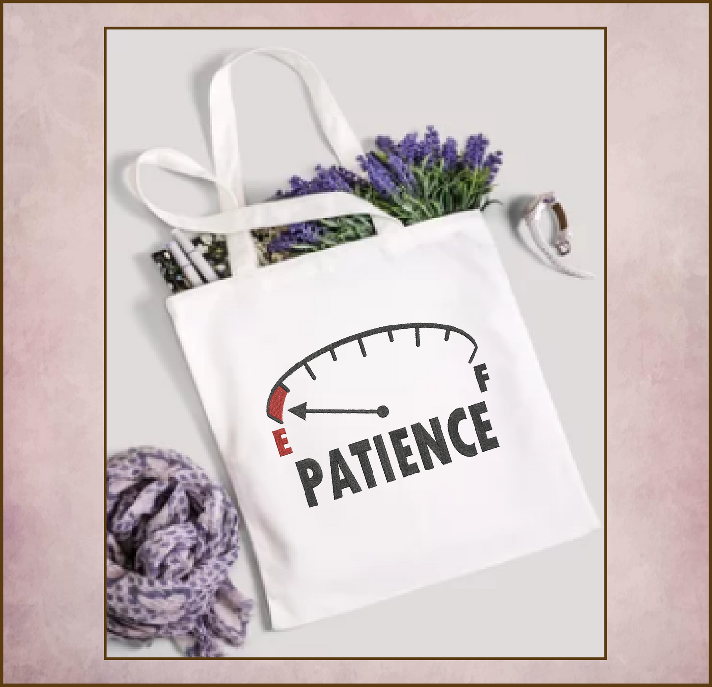 Patience on Empty Machine Embroidery Design – Funny Patience Meter, Sayings & Quotes, 8 Sizes (0344)