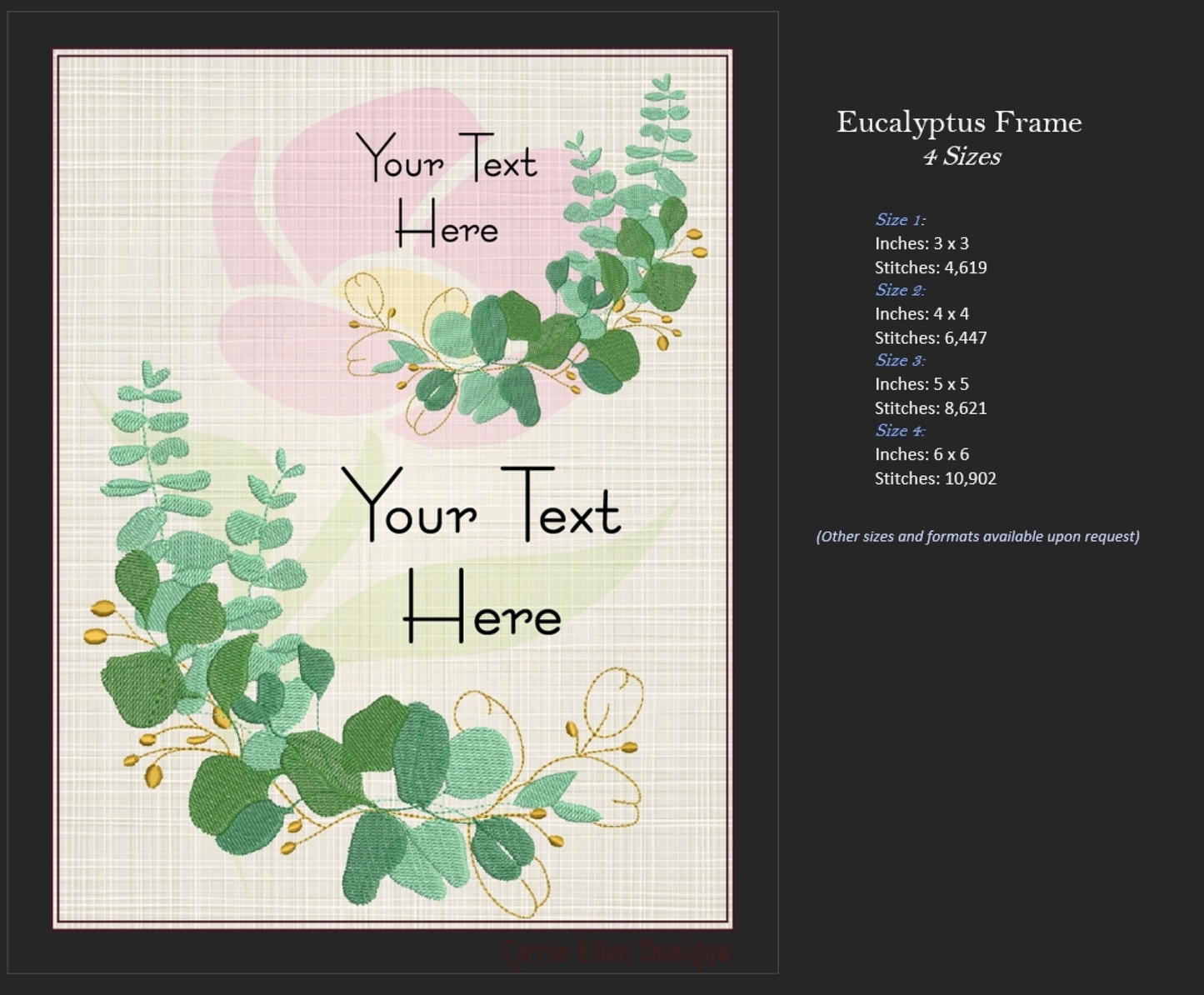Eucalyptus Frame Machine Embroidery Design | Botanical Wreath Frame for Monograms and Text | Home & Garden Decor Element | 4 Sizes (0854)