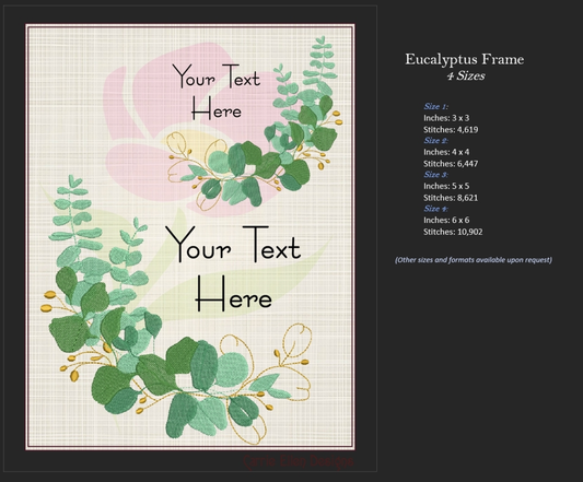 Eucalyptus Frame Machine Embroidery Design | Botanical Wreath Frame for Monograms and Text | Home & Garden Decor Element | 4 Sizes (0854)