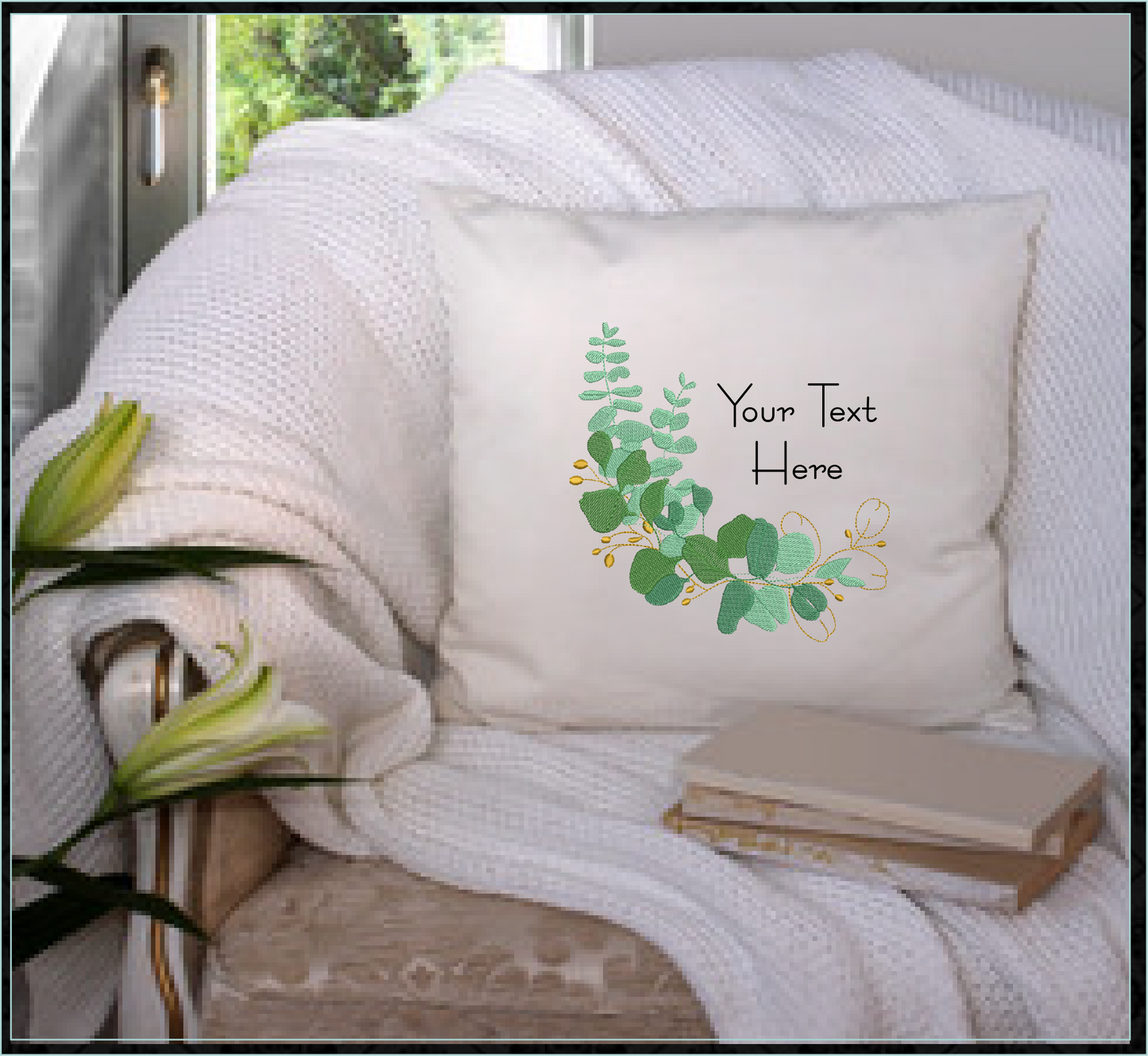 Eucalyptus Frame Machine Embroidery Design | Botanical Wreath Frame for Monograms and Text | Home & Garden Decor Element | 4 Sizes (0854)