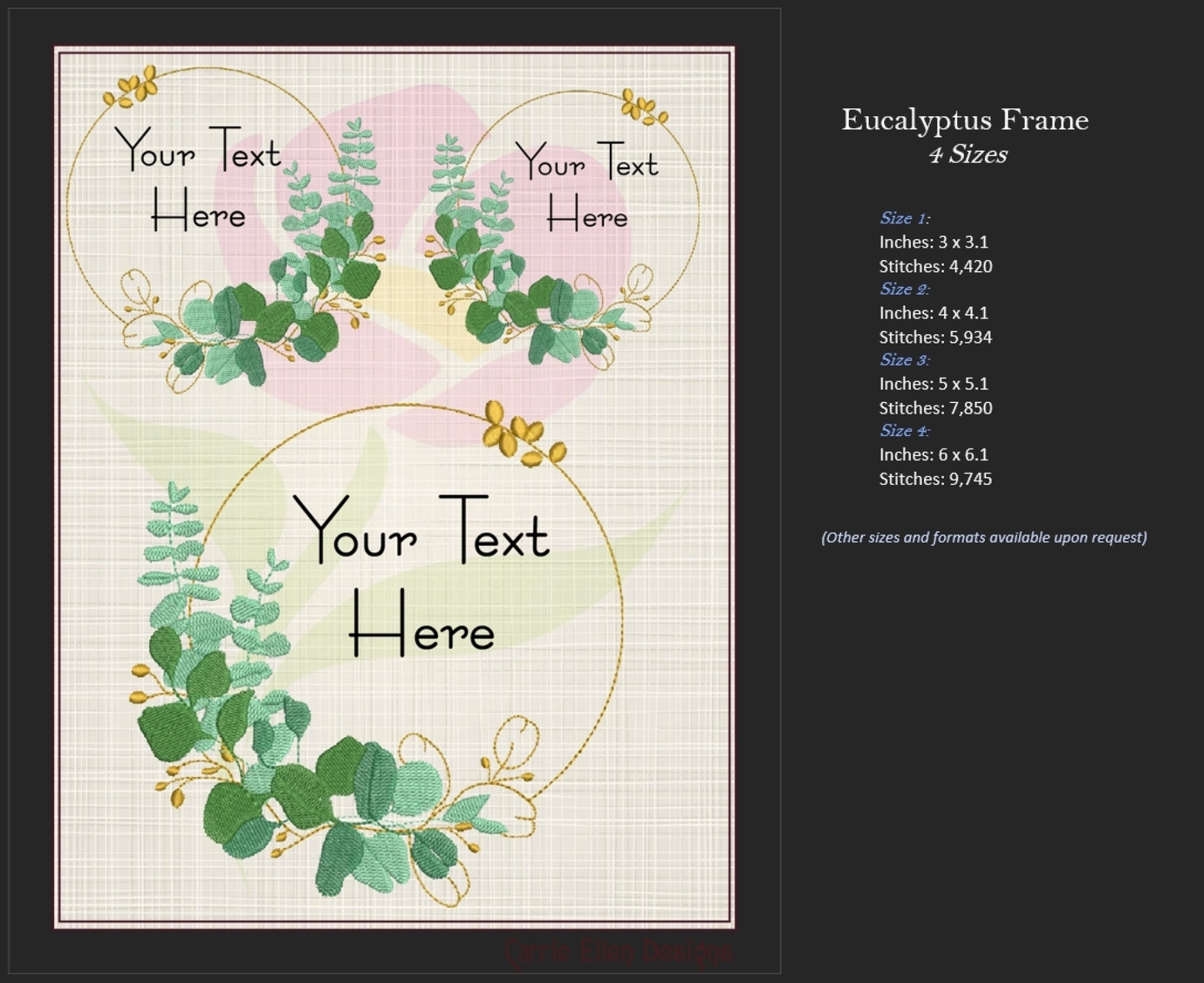 Eucalyptus Frame Machine Embroidery Design | Botanical Wreath Frame for Monograms and Text | Home & Garden Decor Element | 4 Sizes (0855)